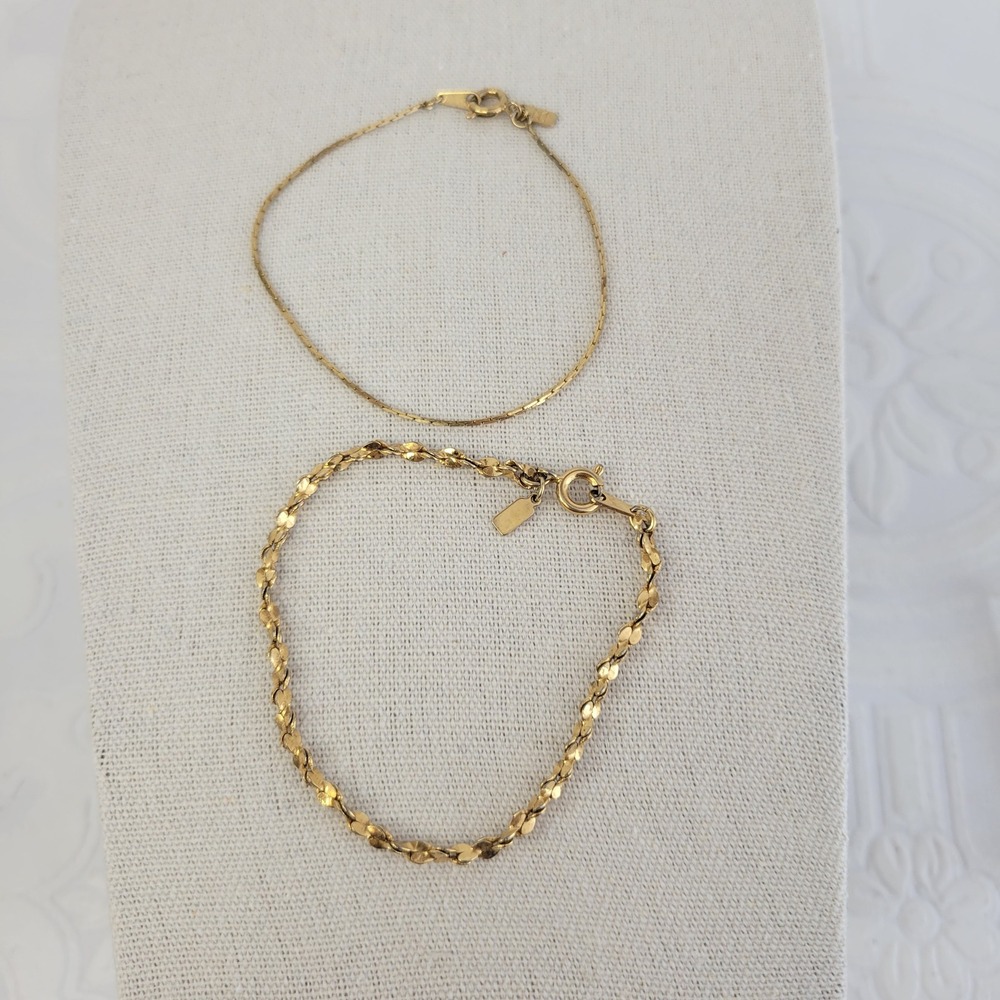 Monet‎ Gold Tone Bracelet Set Textured Petal and Snake Chain Rope